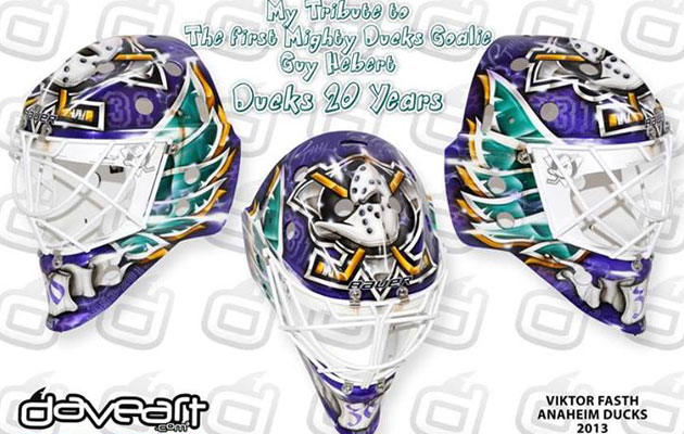 Fasth's throwback mask is an updated version of Guy Hebert's bucket. (DaveArt)