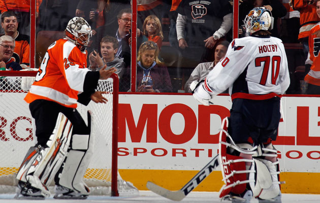 Emery goads an unwilling Holtby into a fight on Friday. (Getty Images)