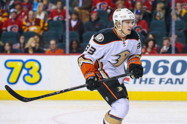 Anaheim's Bobby Ryan flipped into the Ducks bench after he was