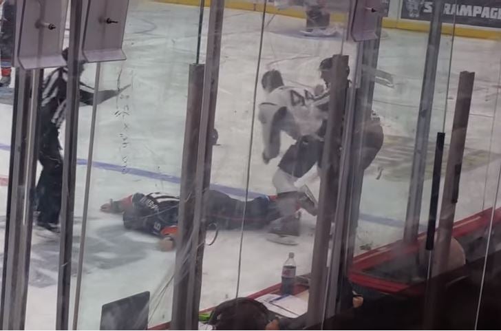 This was a scary scene in the AHL Tuesday night. (YouTube)