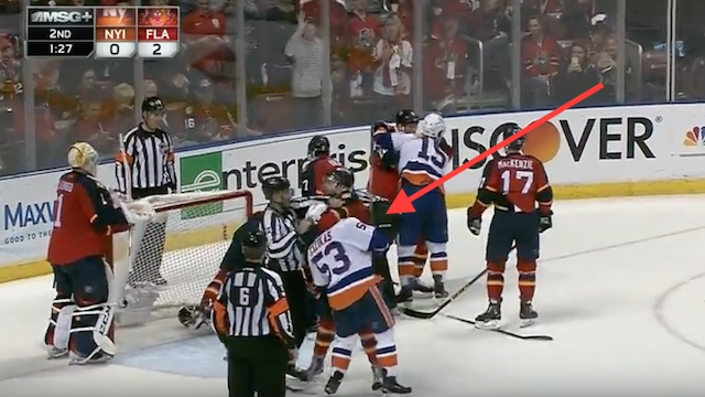 Aaron Ekblad got punched in a bad place on Friday night. (YouTube)