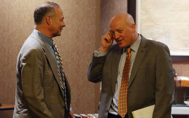 Deputy Commishioner Bill Daly (right) meets with NHLPA's Steve Fehr during the 2012 NHL lockout(Getty)