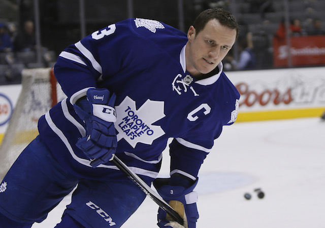 Toronto Maple Leafs captain Dion Phaneuf and his wife have hired a legal team after TSN aired an inappropriate Tweet. (USATSI)