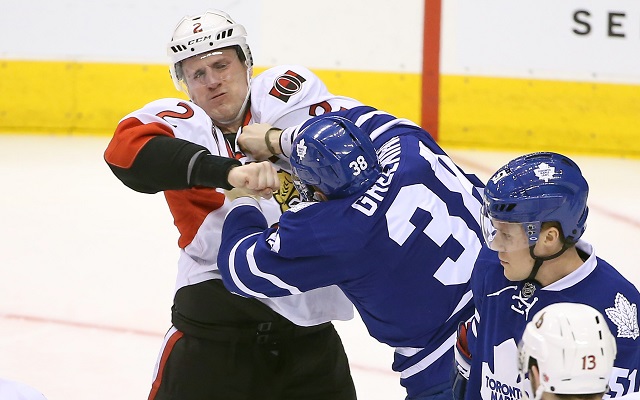 Dion Phaneuf's first game back in Toronto got pretty interesting. (USATSI)