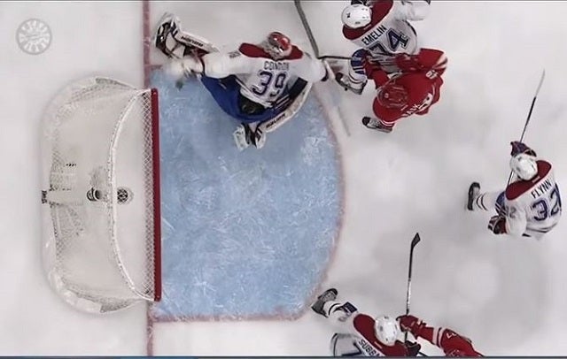 Mike Condon swats away a goal without seeing the puck. (Sportsnet)