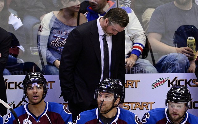 Colorado Avalanche center Matt Duchene, top, celebrates his goal