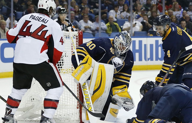 Robin Lehner left his first Sabres' start with an apparent injury. (USATSI)