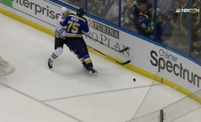 Ryan Reaves was ejected for this hit on Christian Ehrhoff. (NBCSN)