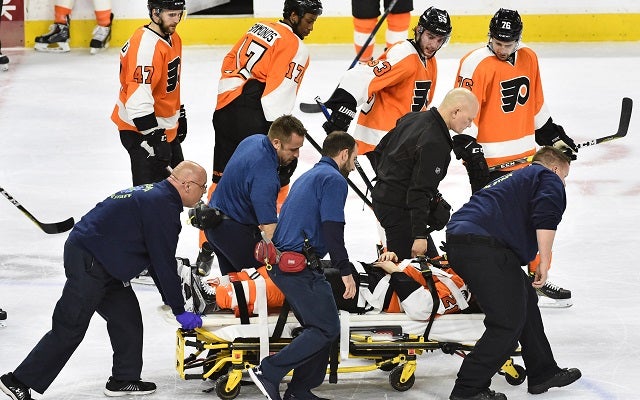 Scott Laughton left Game 4 on a stretcher following a scary collision. (USATSI)