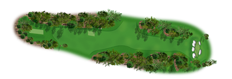 The drive on this tight hole is often played to the left-center of the fairway to set up a second shot from a level lie. From there, a short to mid-iron may be played, but it is important to avoid the three bunkers in front of the green and the two behind.