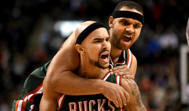 Jared Dudley and Jerryd Bayless celebrate in Toronto.  (USATSI)
