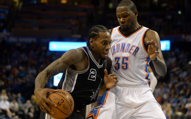 Kevin Durant and Kawhi Leonard will see each other on Saturday.  (USATSI)