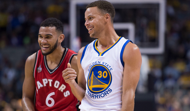 WATCH: Stephen Curry high-fives Iguodala before his 3-pointer goes in ...