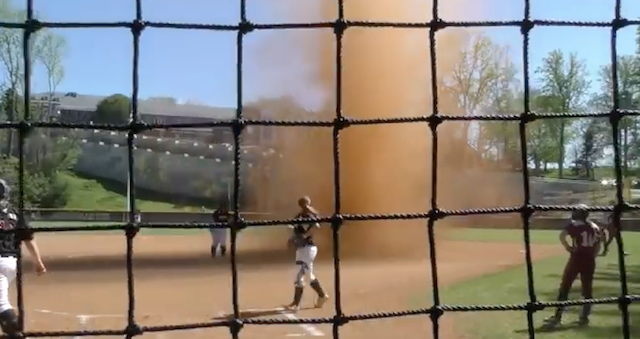 WATCH: And now a 'dirt tornado' shall interrupt a softball game ...