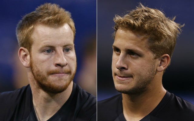 The representation situation for Carson Wentz and Jared Goff is highly unusual. (USATSI)