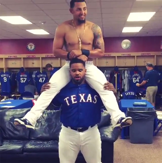 WATCH: Prince Fielder does squats using Rougned Odor as weight