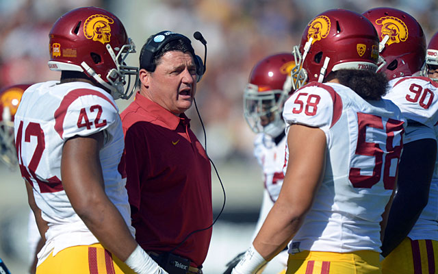 Ed Orgeron went 6-2 as the interim coach at USC after Lane Kiffin was fired. (USATSI)
