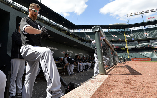 This photo was taken in the fourth inning, not during pregame warmups.