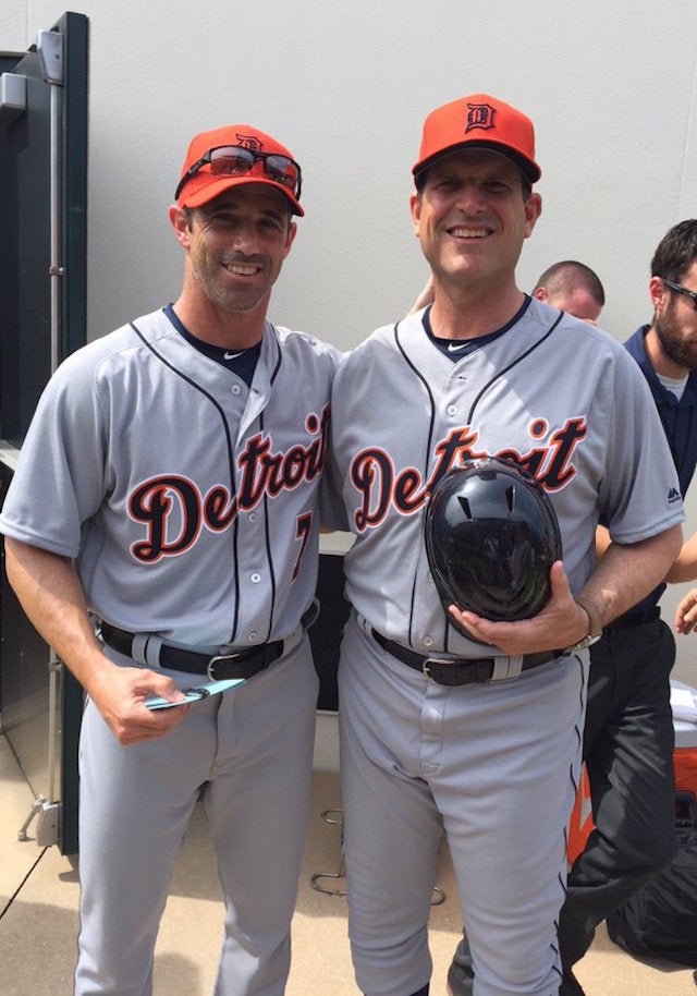 LOOK Michigan's Jim Harbaugh coaches first base for the Tigers