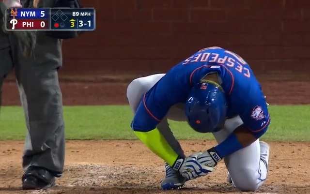 Yoenis Cespedes left Wednesday's game after taking a pitch to the hand.