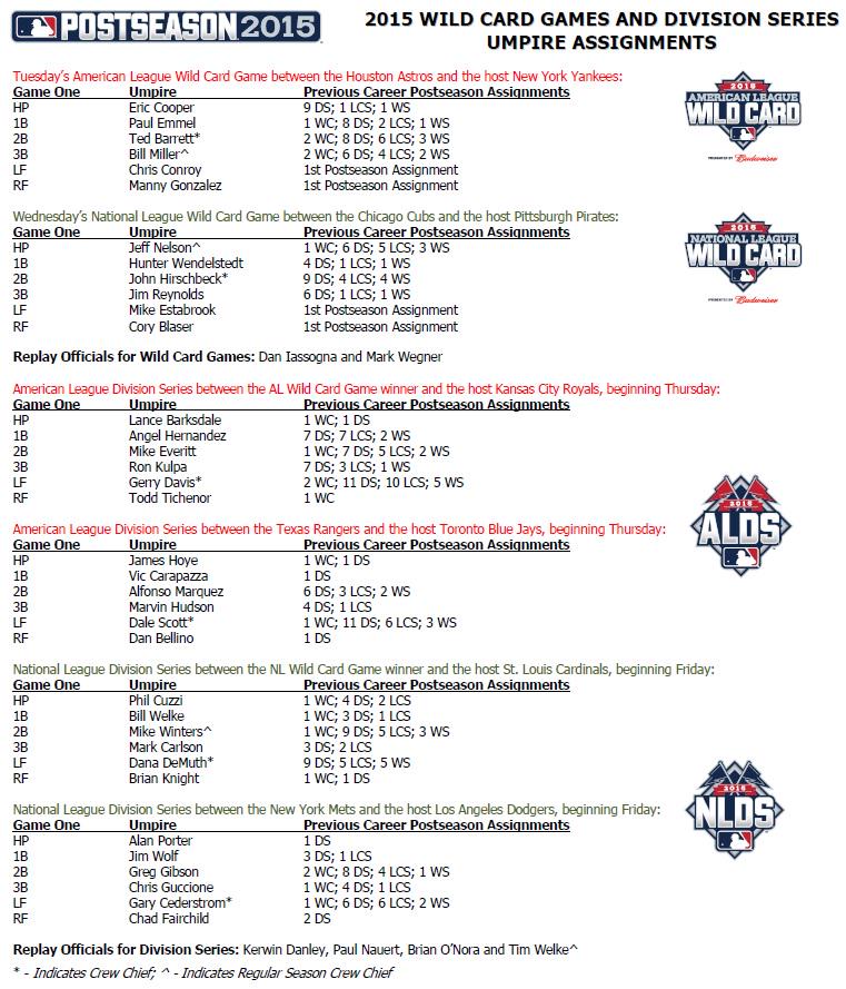 MLB Playoffs 2017 Umpire assignments for Wild Card games announced   Purple Row
