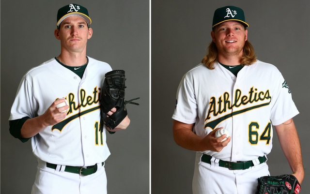 The A's are likely to be without Parker (l.) and Griffin when the season starts.