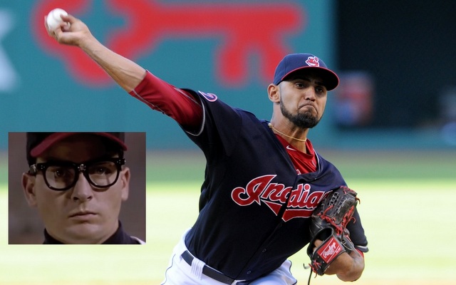 Danny Salazar rocks the Ricky 'Wild Thing' Vaughn look at Indians camp
