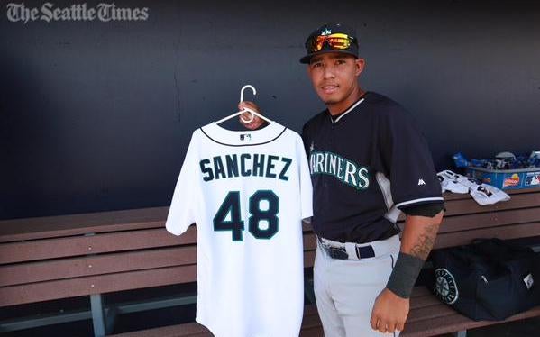 The Mariners hung Victor Sanchez's jersey in the dugout Sunday.