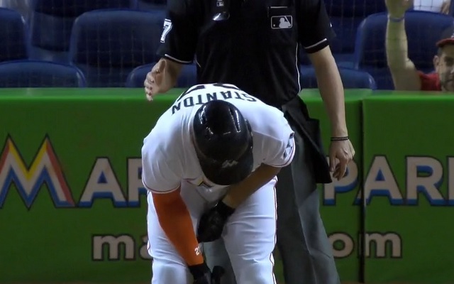 Giancarlo Stanton's left hand is giving him problems.