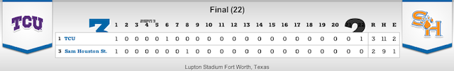 TCU tops Sam Houston St. in 22 innings