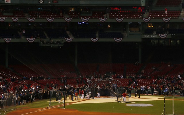 A view of the netting behind the plate at Fenway Park.