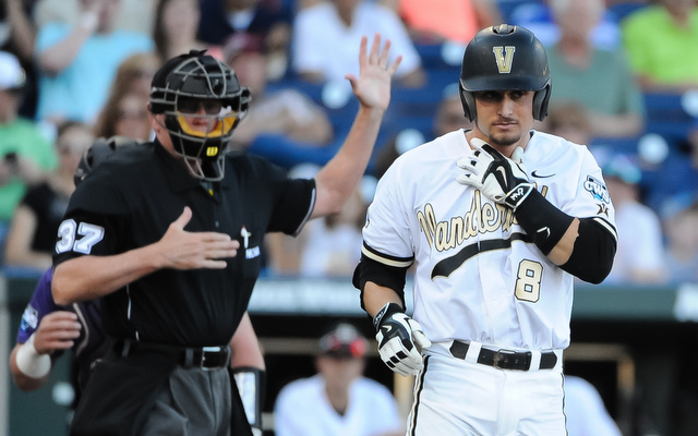 Vandy's Rhett Wiseman took a pitch to the neck on Friday. He stayed in the game.