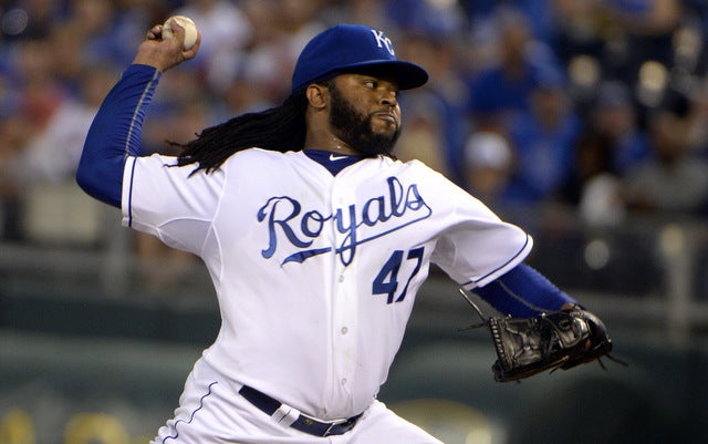 Johnny Cueto used his exaggerated shoulder shimmy to fan Nelson Cruz.