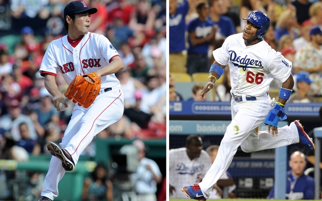 Koji Uehara (left) and Yasiel Puig are two of ten players included in the Final Vote. (USATSI)