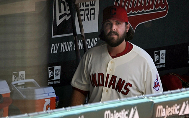 Chris Perez in the dugout after another rough outing Monday.