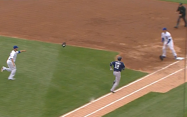 Jon Lester throws the whole glove to first base.