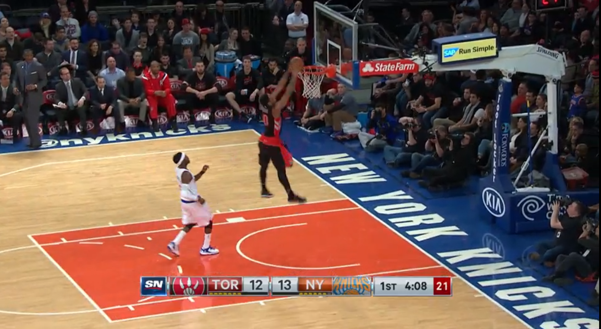 DeMar DeRozan was just a bit outside on this dunk.   