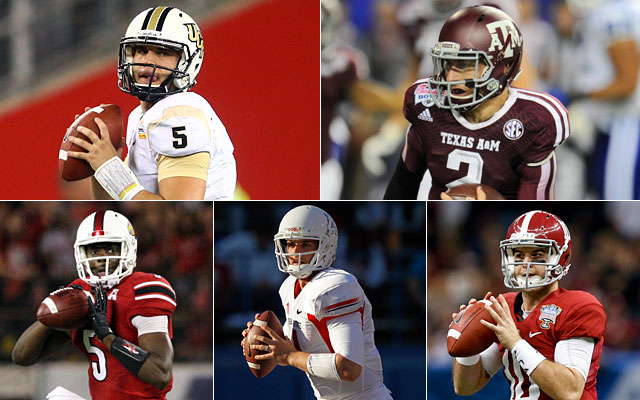 Blake Bortles, Johnny Manziel, Teddy Bridgewater, Derek Carr and AJ McCarron. (USATSI)