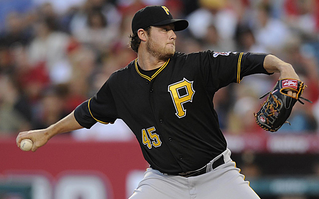 Pittsburgh Pirates starting pitcher Gerrit Cole (45) throws