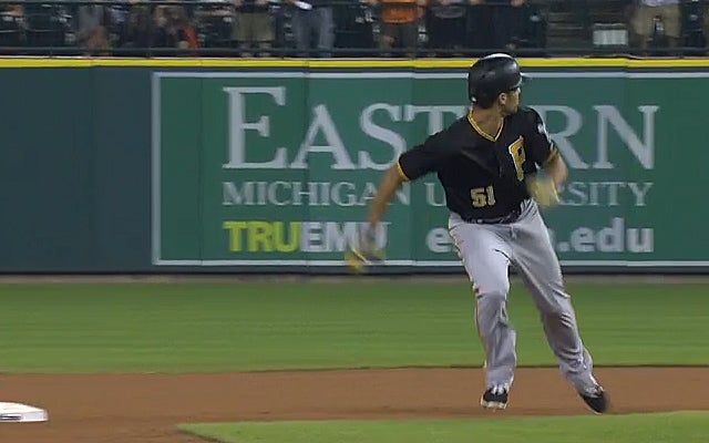 Gorkys Hernandez, forgetting the rules of baseball.