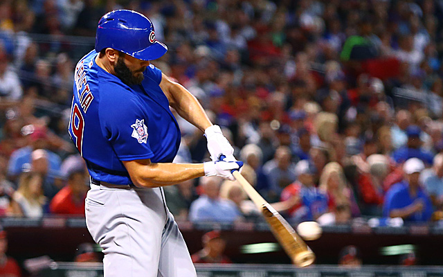 Jake Arrieta crushes a Shelby Miller pitch.