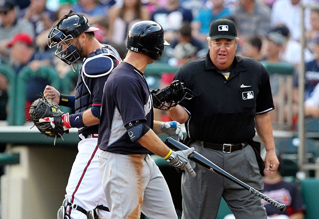 Umpire Joe West wasn't gonna hear it from A.J. Pierzynski (left).