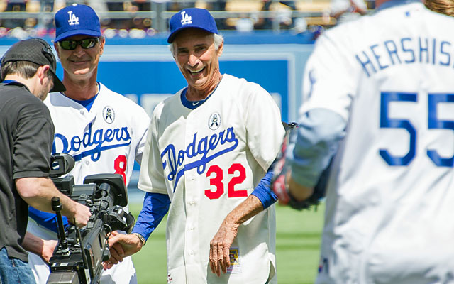 It's Cy Young Award day, so here's Sandy Koufax receiving his third (from  Don Drysdale)