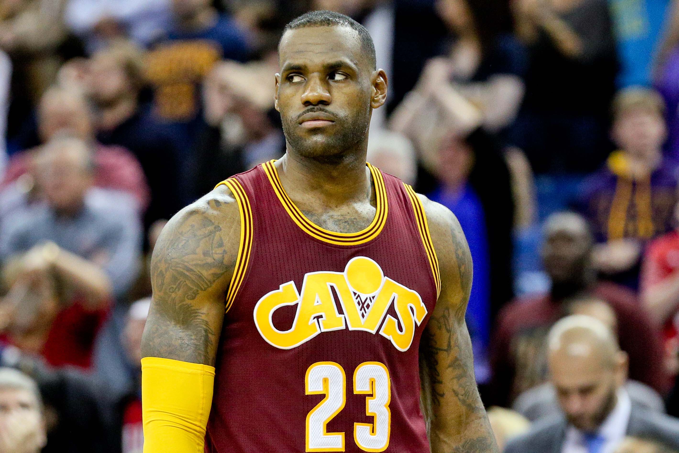 LeBron James seems unimpressed with how the Cavs are playing.  (USATSI)