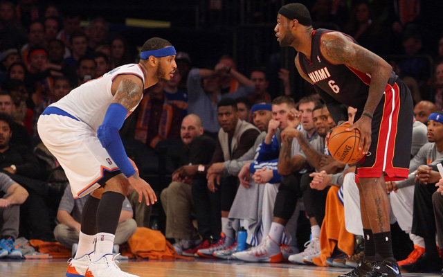 Carmelo Anthony and LeBron James both have something to play for Sunday.  (USATSI)