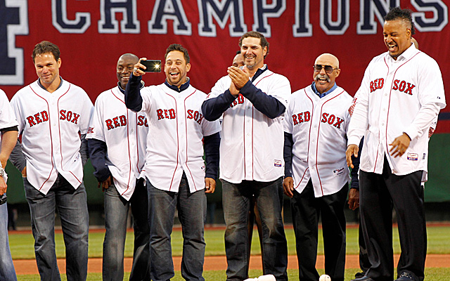 Manny Ramirez (right) and his 2004 World Series champion Red Sox. 