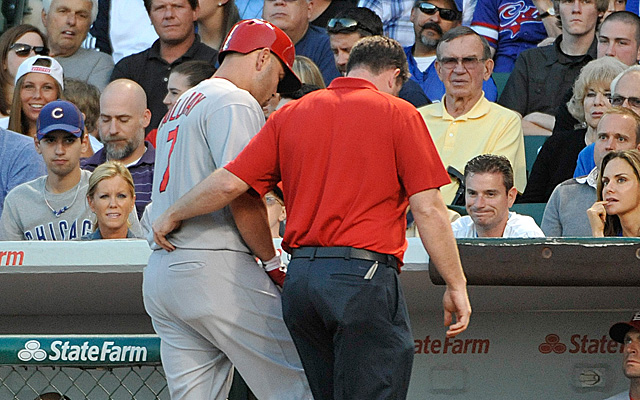 Matt Holliday departs St. Louis' July 11th game in Chicago with the hamstring injury.