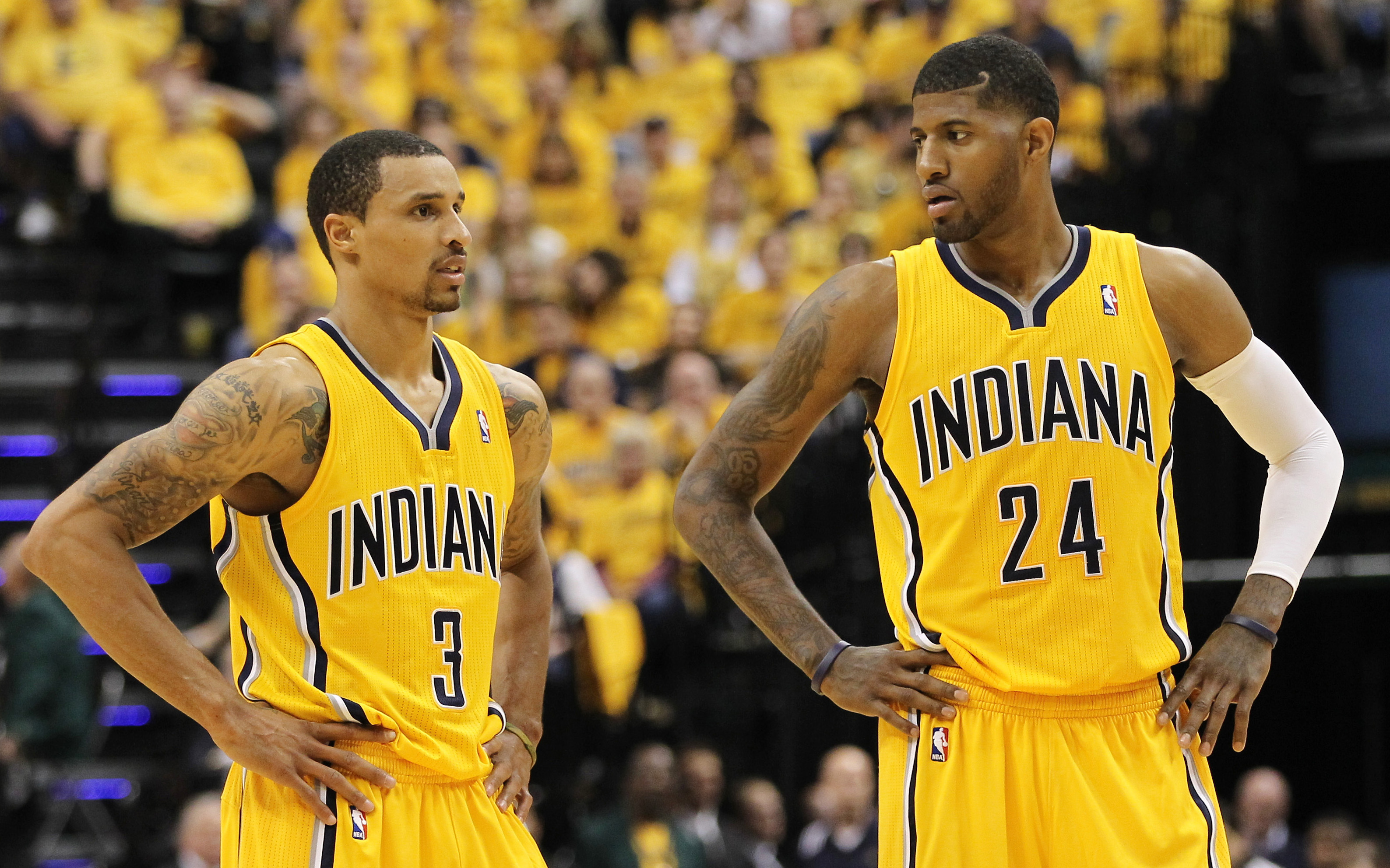 Paul George and George Hill remain from the former title contender Pacers. 