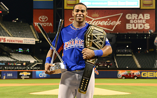 Yoenis Cespedes, decorated with gold after his Home Run Derby win.