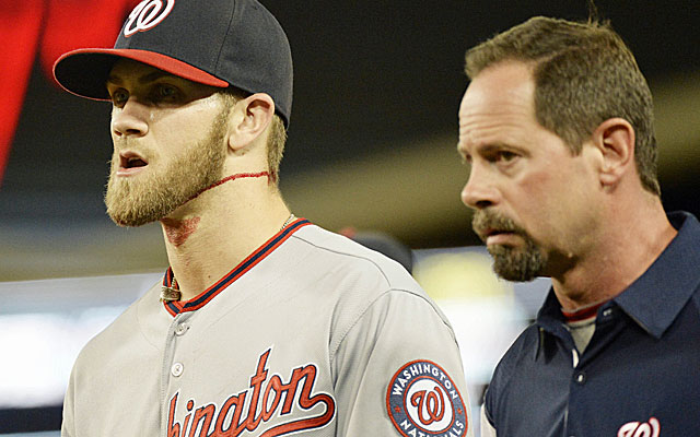 Beard gone, unbridled (and stitched) Bryce Harper plays on